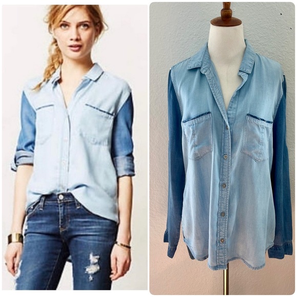 cloth & stone Tops - Anthropologie Cloth & Stone Chambray Button Up Shirt Size Medium